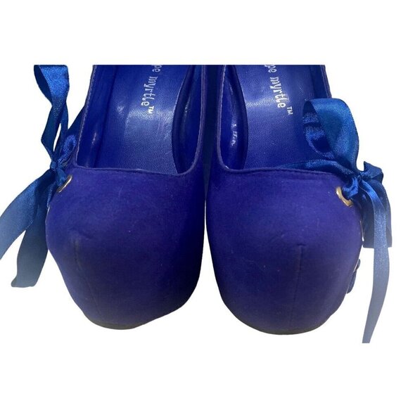 CRAPE MYRTLE Faux Suede 5" Heels Shoes Tie Accents Snake Print Blue 36/5.5-6 - Picture 2 of 8